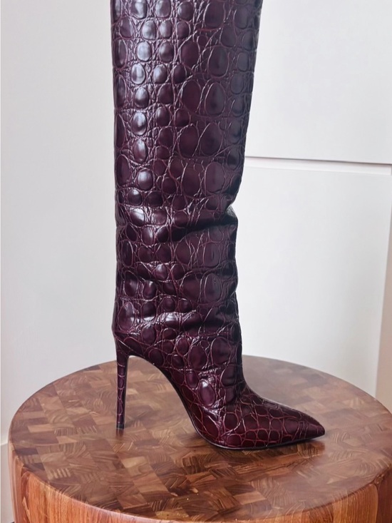 Paris Texas Shoes - Paris Texas Burgundy Croc-Embossed Knee-High Stiletto Boot